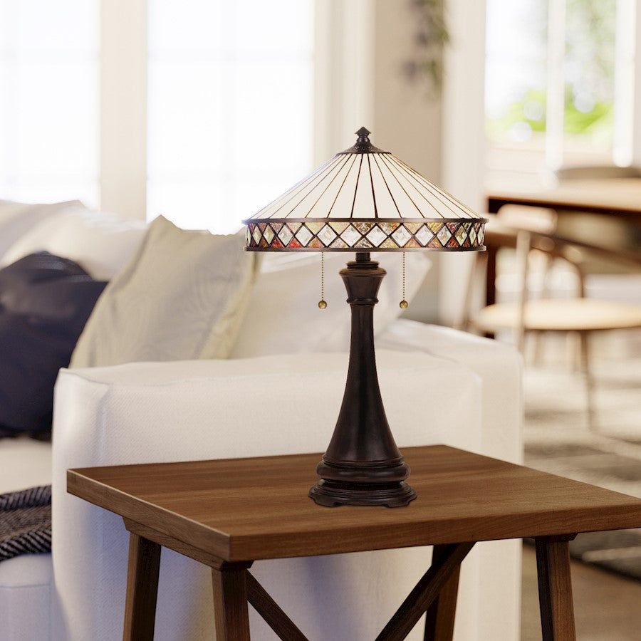Quoizel Bowing Tiffany 2 Light Table Lamp, Bronze/Tiffany - TF5210TVB