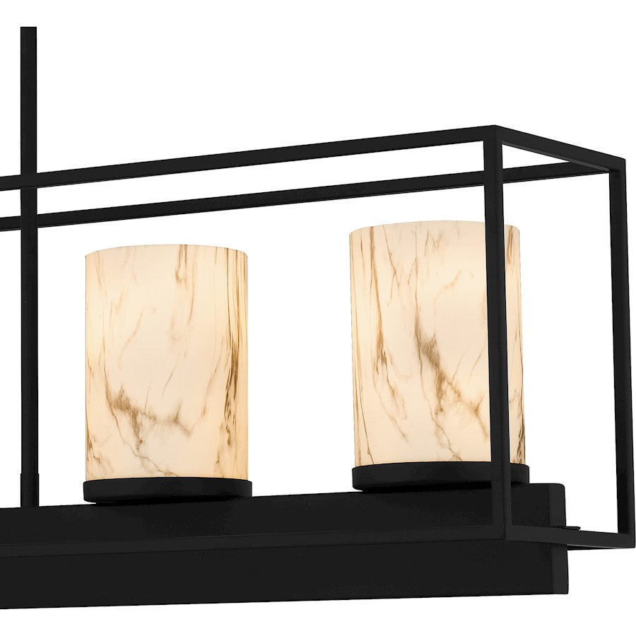 Bentley 5 Light Island Light, Matte Black/Marble Glass