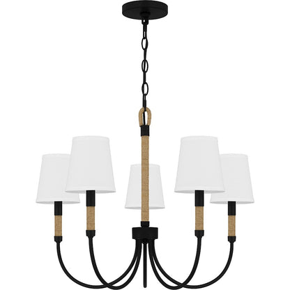 Bayside 5 Light Chandelier, Matte Black/White Fabric