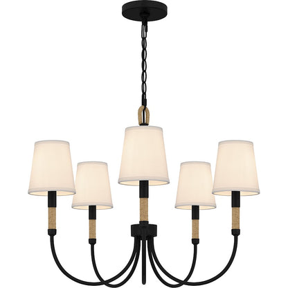 Bayside 5 Light Chandelier, Matte Black/White Fabric