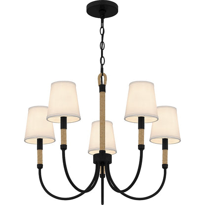 Bayside 5 Light Chandelier, Matte Black/White Fabric