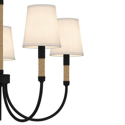 Bayside 5 Light Chandelier, Matte Black/White Fabric