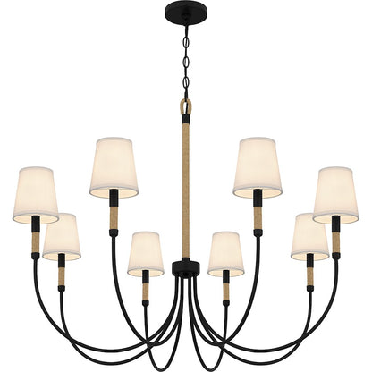 Bayside 8 Light Chandelier, Matte Black/White Fabric