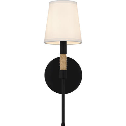 Bayside 1 Light Wall Sconce, Matte Black/White Fabric