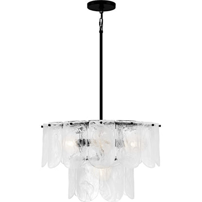 Cassidy 5Light Pendant, Matte Black/White Swirl Glass