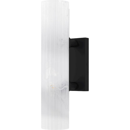 Curran 2Lt Wall Sconce, Black/Clear Ribbed Swirl