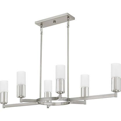 Cruz 6Light Island Light, Brushed Nickel/Clear Etched Glass