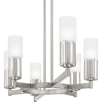 Cruz 6Light Island Light, Brushed Nickel/Clear Etched Glass