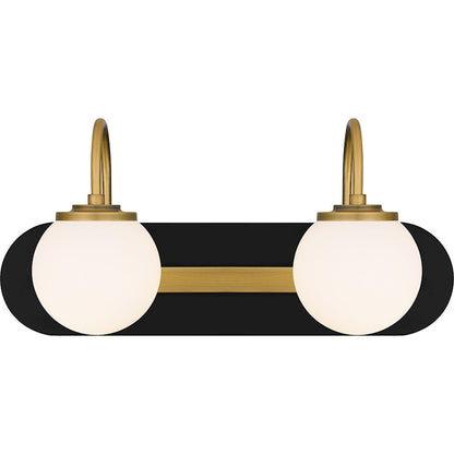 Quoizel Desmond 2 Light Bath Light, Matte Black/Opal Etched Glass - DES8618MBK