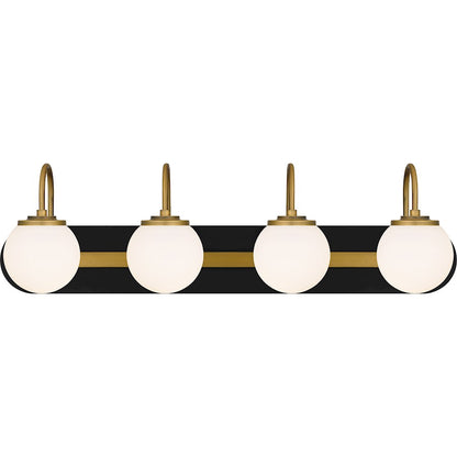 Quoizel Desmond 4 Light Bath Light, Matte Black/Opal Etched Glass - DES8631MBK
