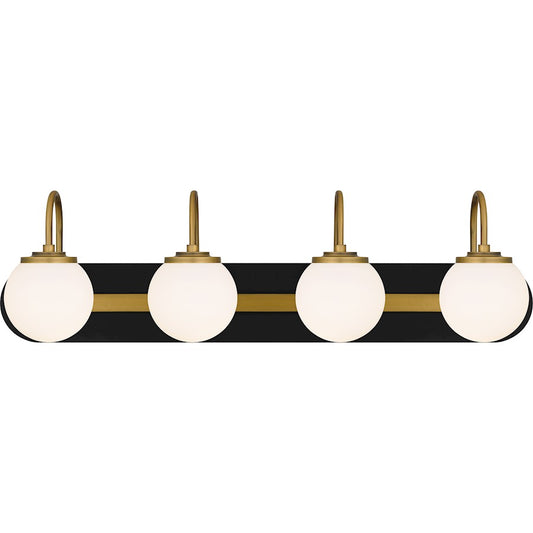 Quoizel Desmond 4 Light Bath Light, Matte Black/Opal Etched Glass - DES8631MBK