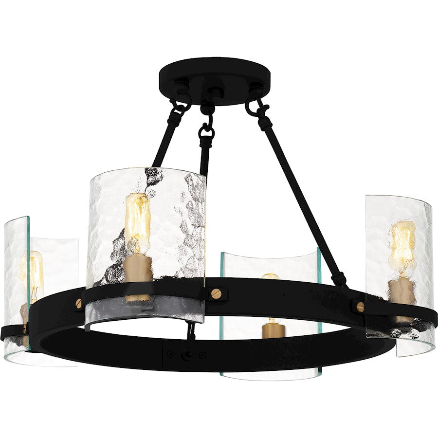 Quoizel Gloucester 4Lt Semi-Flush Mount, Black/Clear Hammered - GLC1720MBK