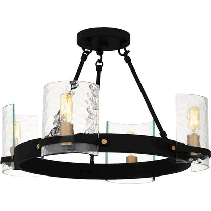 Quoizel Gloucester 4Lt Semi-Flush Mount, Black/Clear Hammered - GLC1720MBK