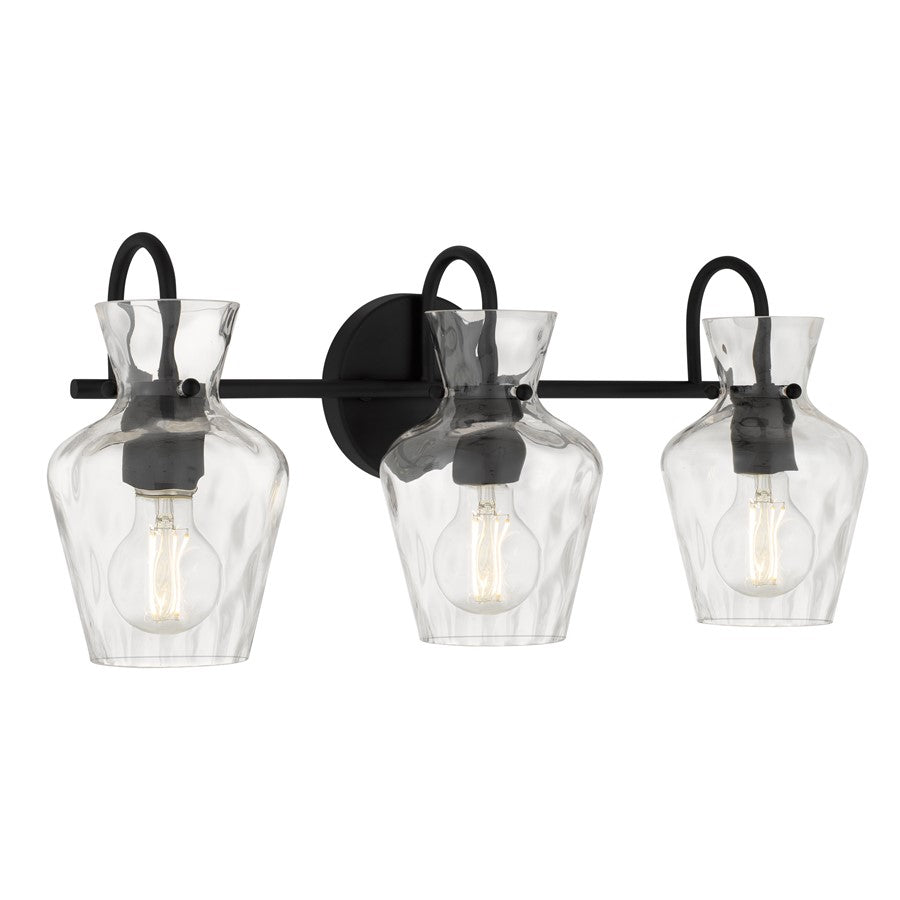 Quoizel Hollis 3-Lt Matte Black Vanity Light, Matte Black - HLL8622MBK