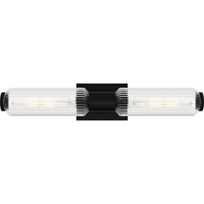 Quoizel Hawes 2Light Bath Light, Matte Black/Clear Ribbed Glass - HWS8524MBK
