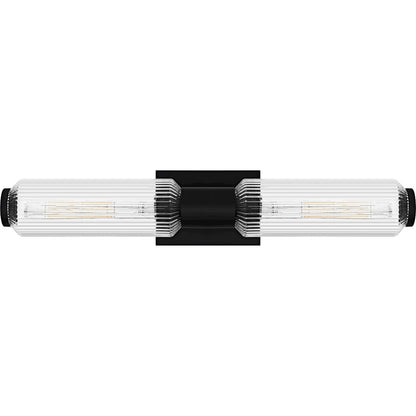 Hawes 2Light Bath Light, Matte Black/Clear Ribbed Glass