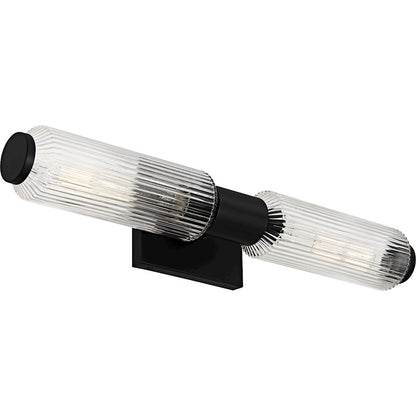 Hawes 2Light Bath Light, Matte Black/Clear Ribbed Glass