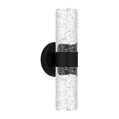 Kaia LED 14" Outdoor Lantern, Black/Clear Bubble Glass