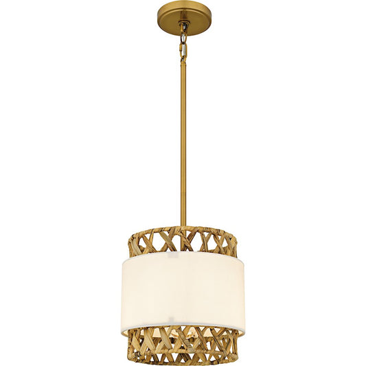 Quoizel Kate 1Lt Mini Pendant, Gold/White Linen And Rattan - KAT1510BRG