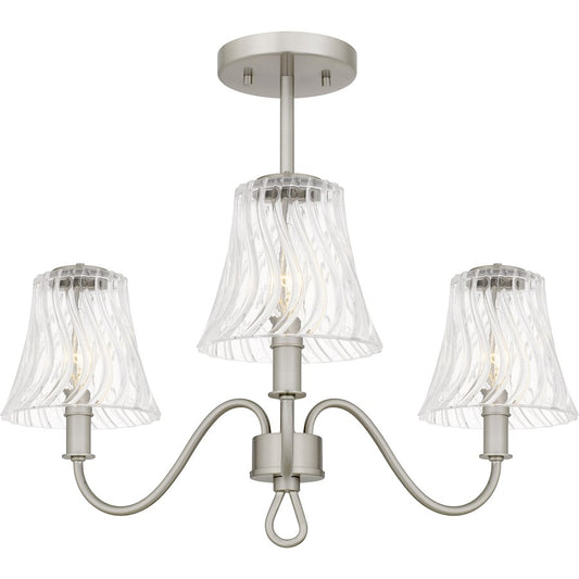 Quoizel McKinney 3Lt Semi-Flush Mount, Nickel/Clear Swirl - MCK1722BN