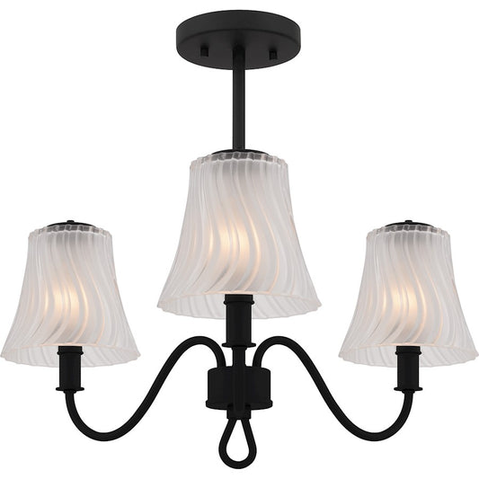 Quoizel McKinney 3Lt Semi-Flush, Black/Clear/Sandblasted/Swirl - MCK1722MBK