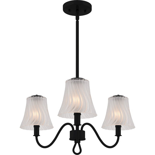 Quoizel McKinney 3Lt Chandelier, Black/Clear/Sandblasted/Swirl - MCK5022MBK