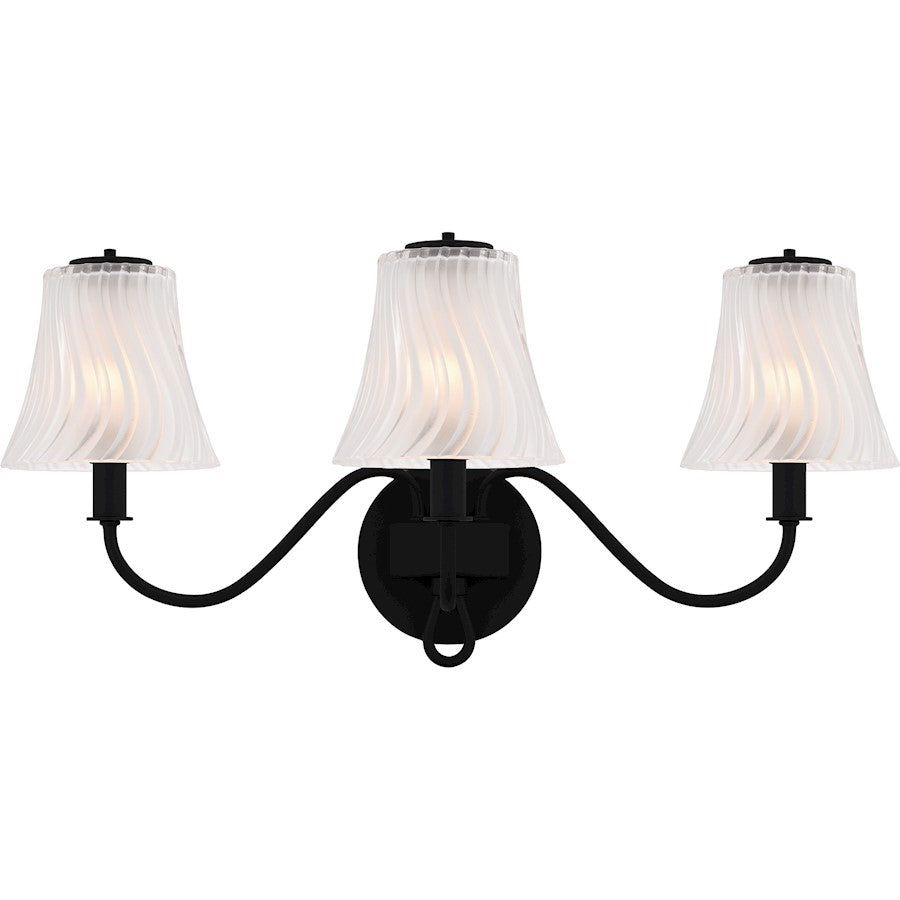 Quoizel McKinney 3Lt Bath Light, Black/Clear/Sandblasted/Swirl - MCK8623MBK