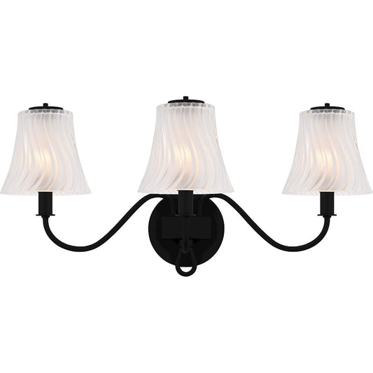 Quoizel McKinney 3Lt Bath Light, Black/Clear/Sandblasted/Swirl - MCK8623MBK