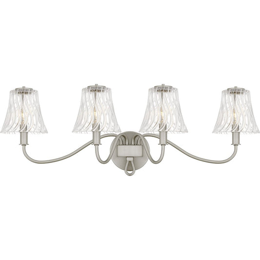 Quoizel McKinney 4Light Bath Light, Brushed Nickel/Clear Swirl Glass - MCK8631BN