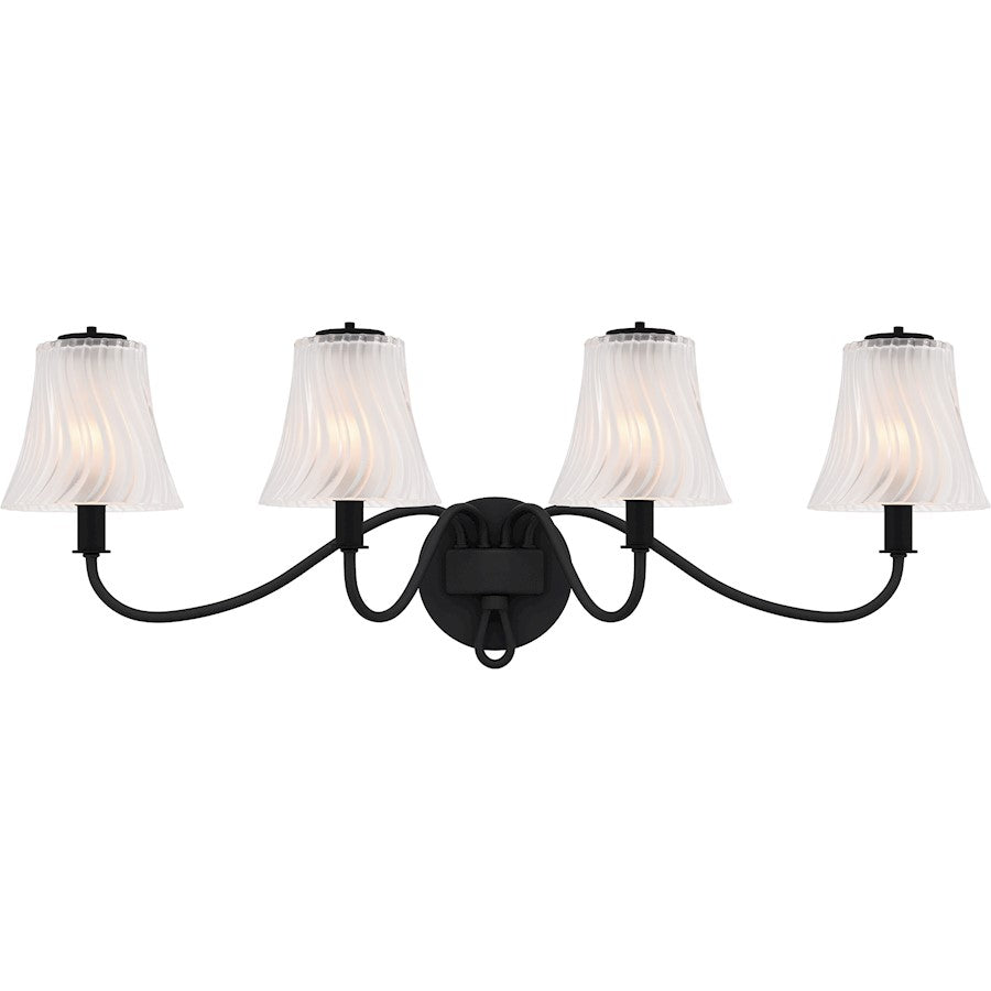 Quoizel McKinney 4Lt Bath Light, Black/Clear/Sandblasted/Swirl - MCK8631MBK