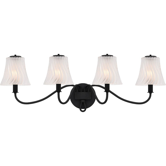 Quoizel McKinney 4Lt Bath Light, Black/Clear/Sandblasted/Swirl - MCK8631MBK