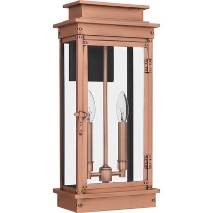 Noelle 2 Light 19" Outdoor Wall Lantern, Aged Copper/Glass
