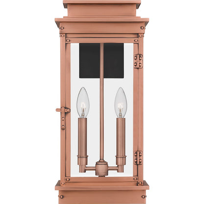 Noelle 2 Light 19" Outdoor Wall Lantern, Aged Copper/Glass