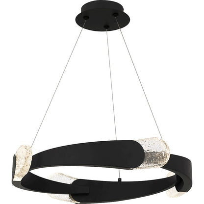 Quoizel Saffron LED 24" Pendant, Matte Black/Clear Textured Glass - PCSAF2824MBK