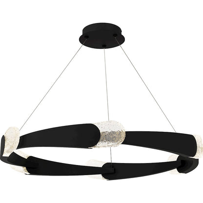Quoizel Saffron LED 34" Pendant, Matte Black/Clear Textured Glass - PCSAF2834MBK
