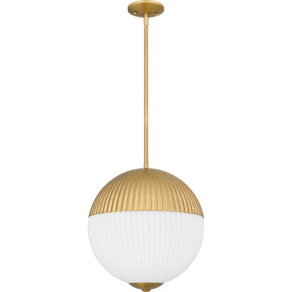 Mia 2 Light Pendant, Brushed Gold/Opal Etched Ribbed Glass