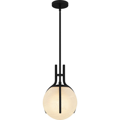 Orbit 1 Light Pendant, Matte Black/Alabaster Glass
