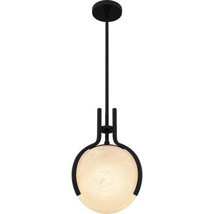 Orbit 1 Light Pendant, Matte Black/Alabaster Glass
