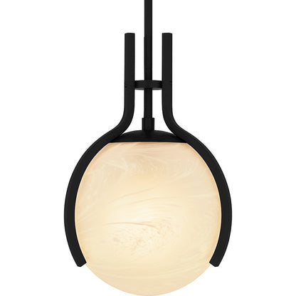 Orbit 1 Light Pendant, Matte Black/Alabaster Glass