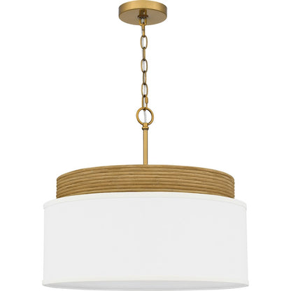 Malia 4 Light Pendant, Brushed Gold/White Linen Fabric