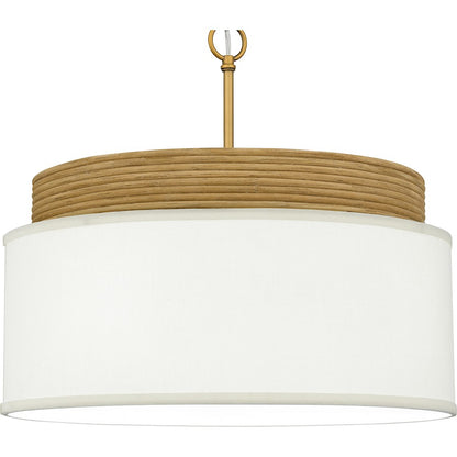 Malia 4 Light Pendant, Brushed Gold/White Linen Fabric