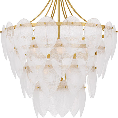 Lilestone 7Light Pendant, Gold Leaf/Clear Seedy Glass