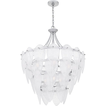 Lilestone 7Light Pendant, Silver Leaf/Clear Seedy Glass