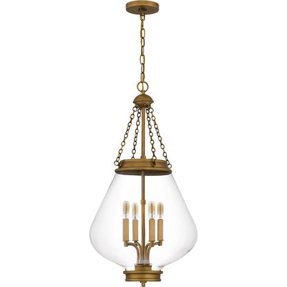 Wallace 4Light Pendant, Weathered Brass/Clear Glass