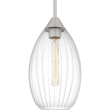 Marza 1Lt Mini Pendant, Nickel/Clear Hammered Ribbed Glass