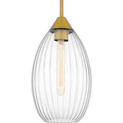 Marza 1Lt Mini Pendant, Gold/Clear Hammered Ribbed Glass