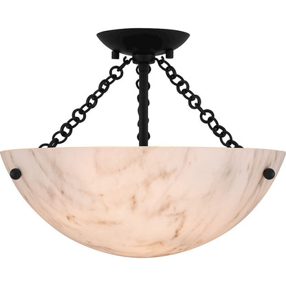 Baylor 3 Light Semi-Flush Mount, Matte Black/Marble Glass