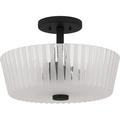 Gray 3Lt Semi-Flush Mount, Black/Clear Ribbed Sandblasted