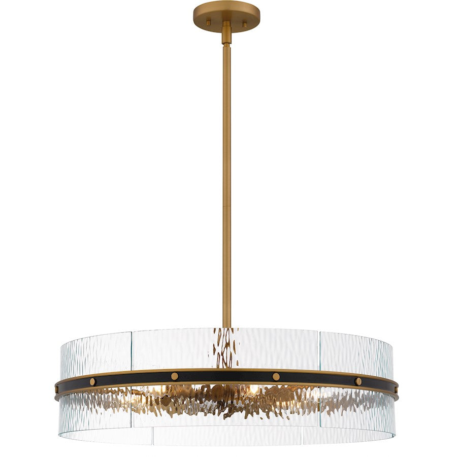 Quoizel Reagan 6Light Pendant, Matte Black/Clear Water Glass - REA2824MBK