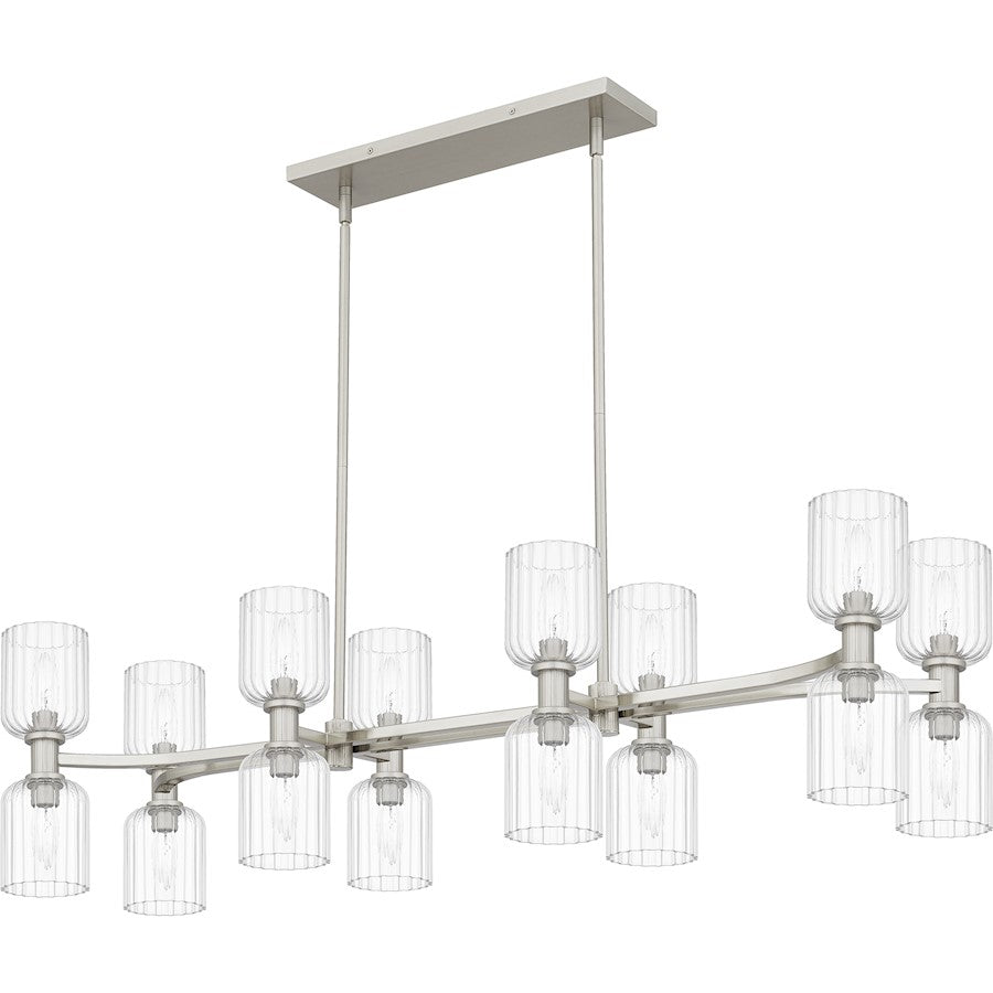 Ramada 16 Light Island Light, Nickel/Clear Ribbed Glass